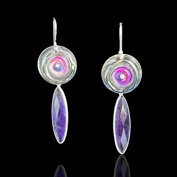 Purple Lampwork & Amethyst Earrings – Limited Handmade Art Jewelry