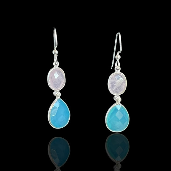 Aqua Chalcedony and Pink Quartz Earrings – Modern Handmade Design