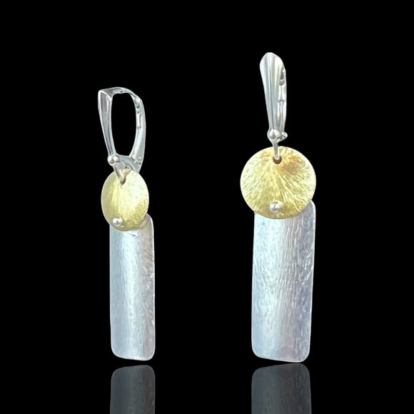 Geometric Gold & Silver Disc and Rectangle Statement Earrings