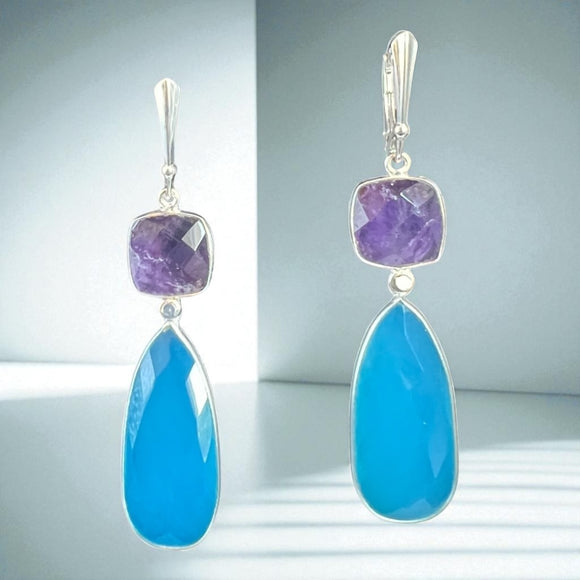 Modern, timeless and bold geometric statement dangles Amethyst
