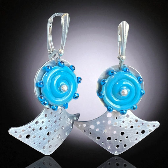 Aqua Lampwork Glass Polka Dot Earrings – Handmade by Diana Hirschhorn