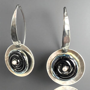 Modern Geometric Black Lampwork Glass Dangles – Stainless & Sterling