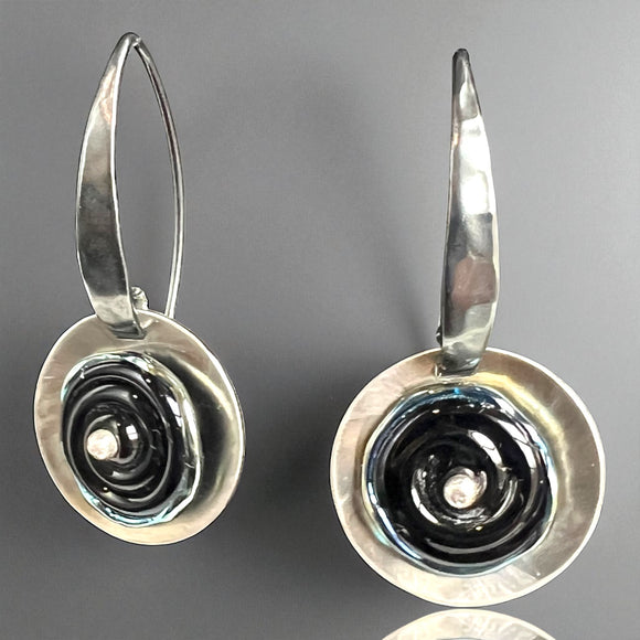 Modern Geometric Black Lampwork Glass Dangles – Stainless & Sterling