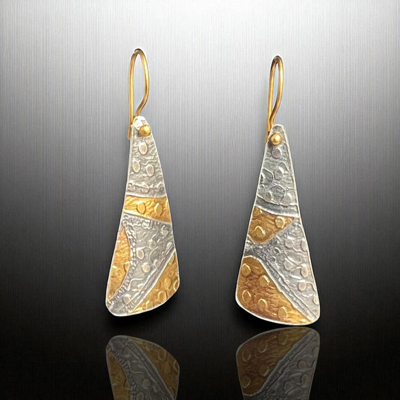 Geometric and Bold Textured Earrings in 24K Gold over Fine Silver