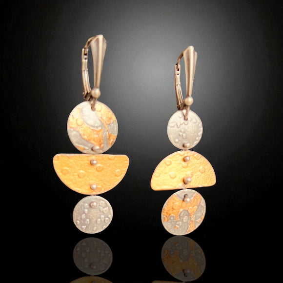 Asymmetrical Circle & Half-Moon Earrings in 24K Gold over Silver