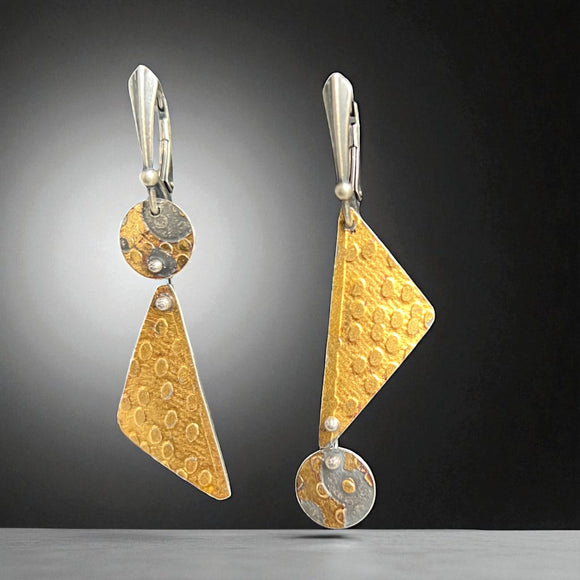 Asymmetrical Geometric Earrings in 24K Gold over Fine Silver