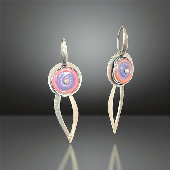 Lampwork Glass & Stainless Leaf Dangle Earrings