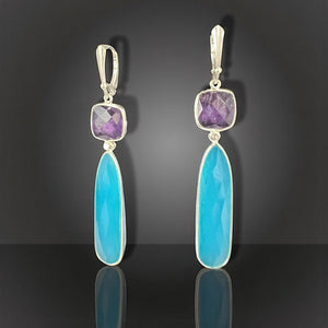 Amethyst & Aqua Chalcedony Dangle Earrings – Sterling Silver