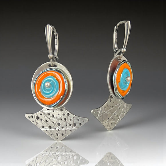 Kinetic Lampwork Glass & Stainless Steel Dangle Earrings