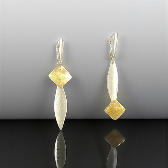 Asymmetrical Gold Silver Diamond/Marquis Earrings