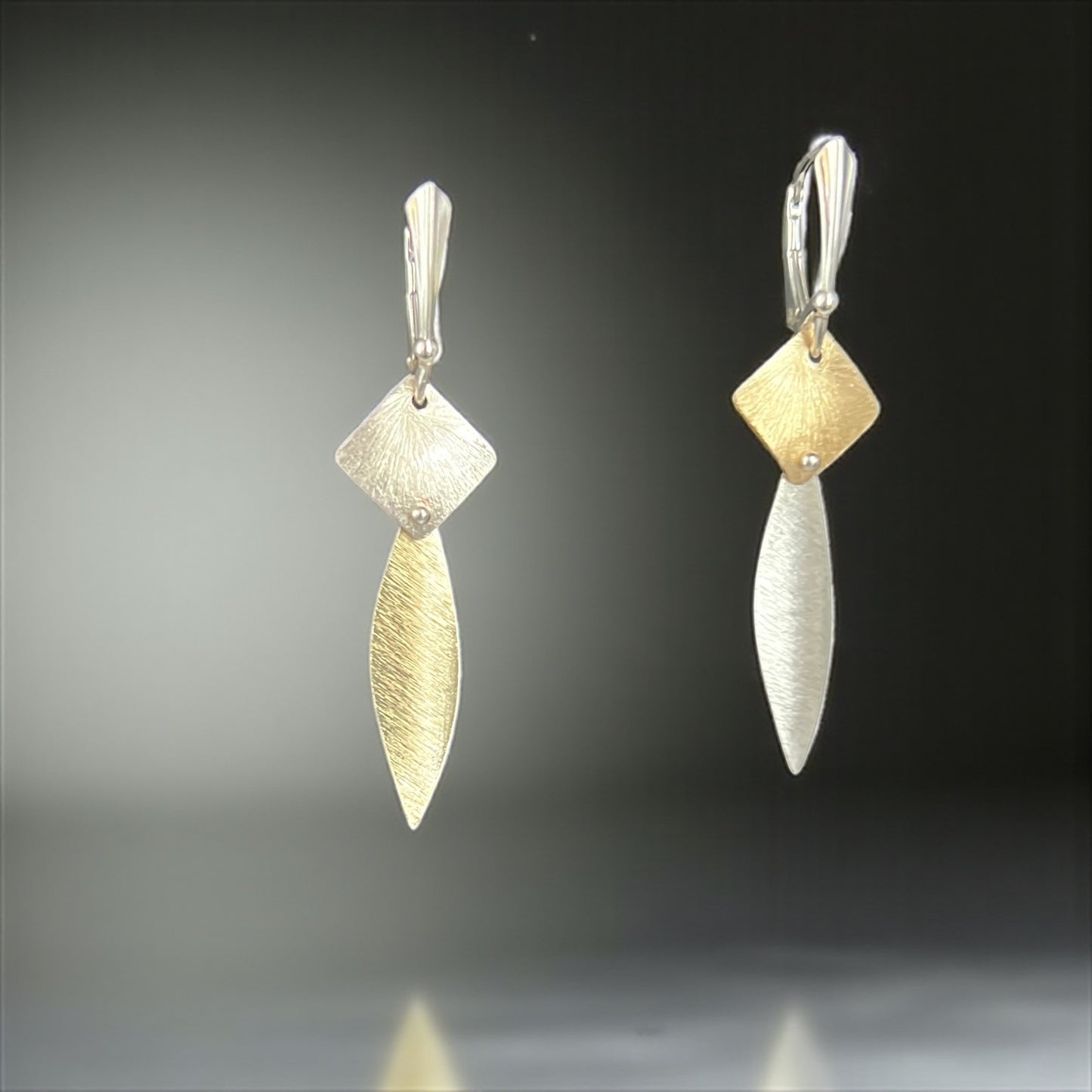 Asymmetrical Silver Gold Diamond Marquise Earrings