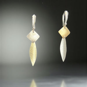 Asymmetrical Silver Gold Diamond Marquise Earrings