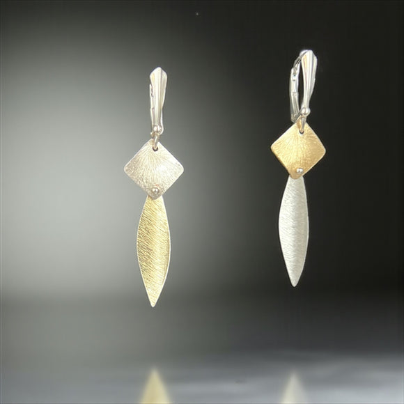 Asymmetrical Silver Gold Diamond Marquise Earrings