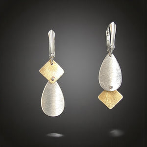 Asymmetrical Silver Teardrop & Diamond Dangles
