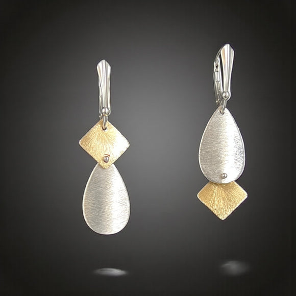 Asymmetrical Silver Teardrop & Diamond Dangles