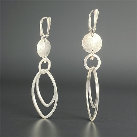Modern Silver Double Oval Dangle Earrings