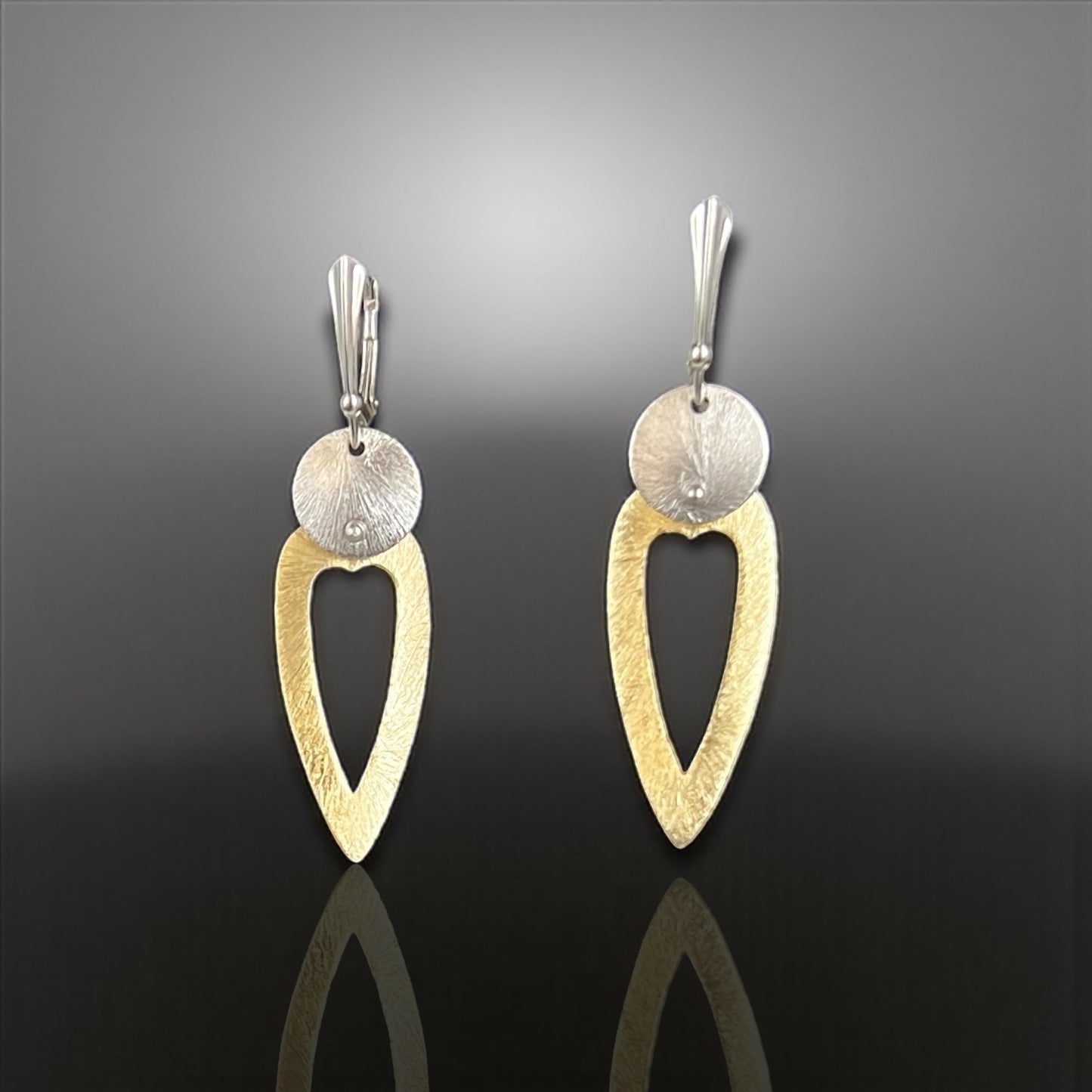 Gold Open Leaf Silver Circle Earrings