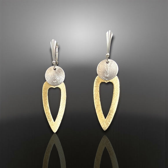 Gold Open Leaf Silver Circle Earrings