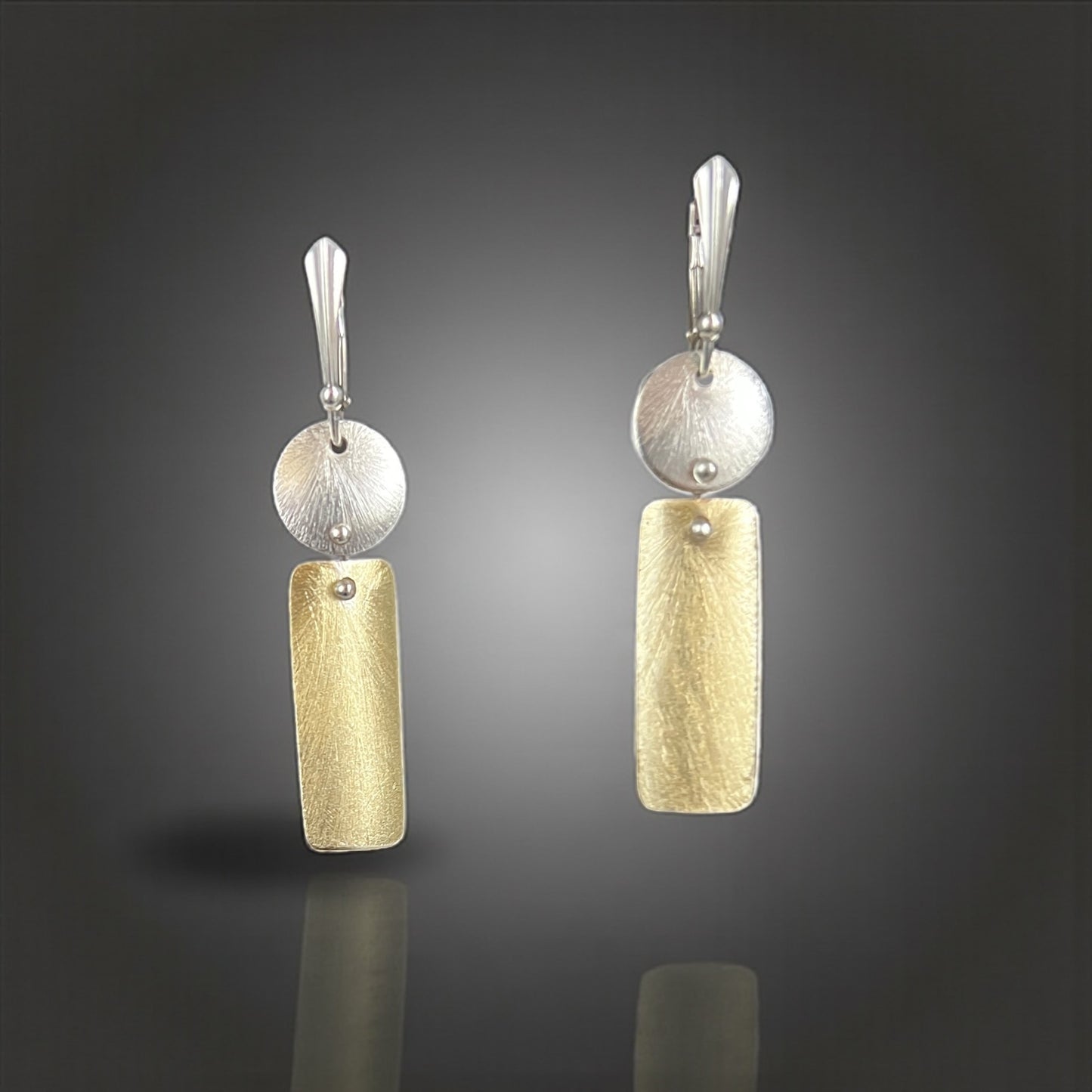 Gold Rectangle Silver Circle Earrings