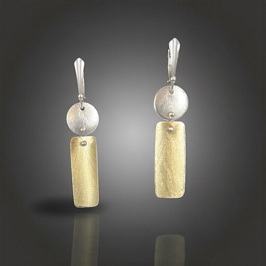 Gold Rectangle Silver Circle Earrings