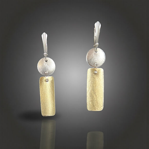 Gold Rectangle Silver Circle Earrings