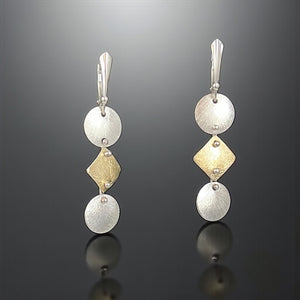 Geometric Gold & Silver Circle Diamond Drop Earrings
