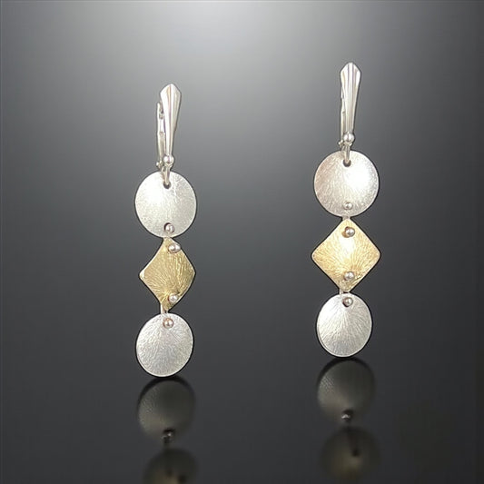 Geometric Gold & Silver Circle Diamond Drop Earrings