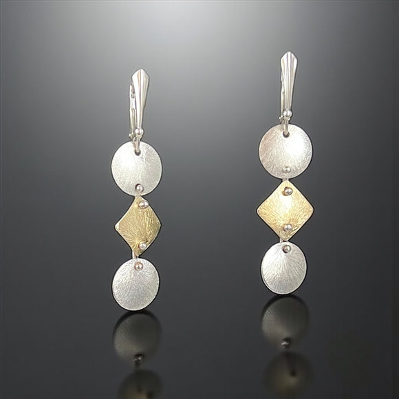 Geometric Gold & Silver Circle Diamond Drop Earrings