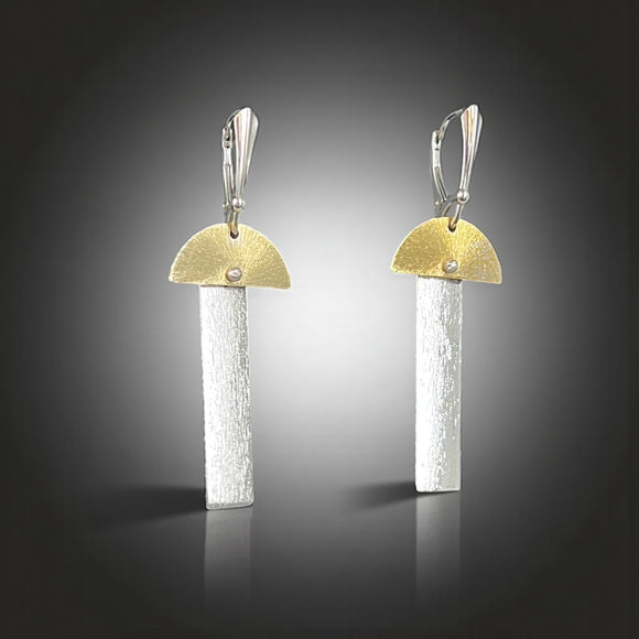 Silver and Gold Half Circle Rectangle Earrings