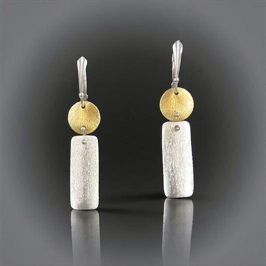 Gold Circle Silver Rectangle Earrings