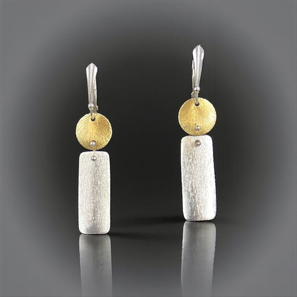 Gold Circle Silver Rectangle Earrings