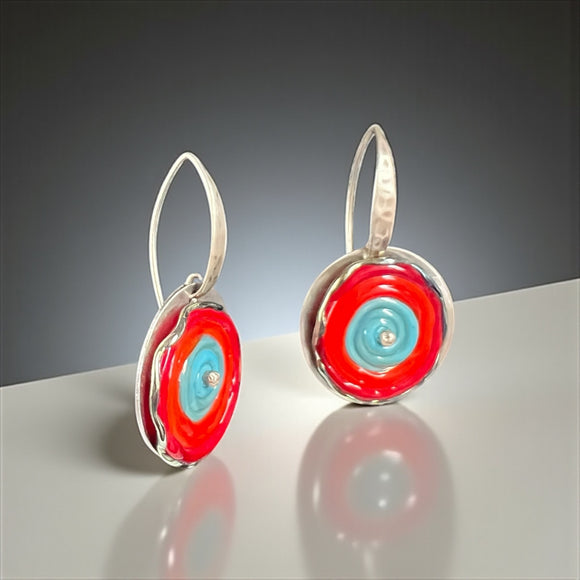 Lampwork Glass & Stainless Steel Bezel Earrings