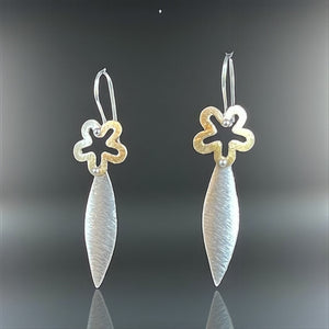Floral Cutout Silver and Gold Dangle Earrings