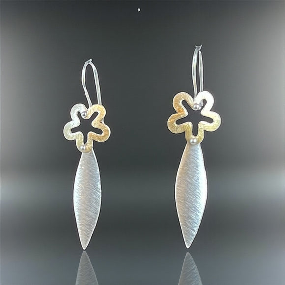 Floral Cutout Silver and Gold Dangle Earrings