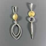 Gold Disc & Silver Oval Long Hoop Earrings