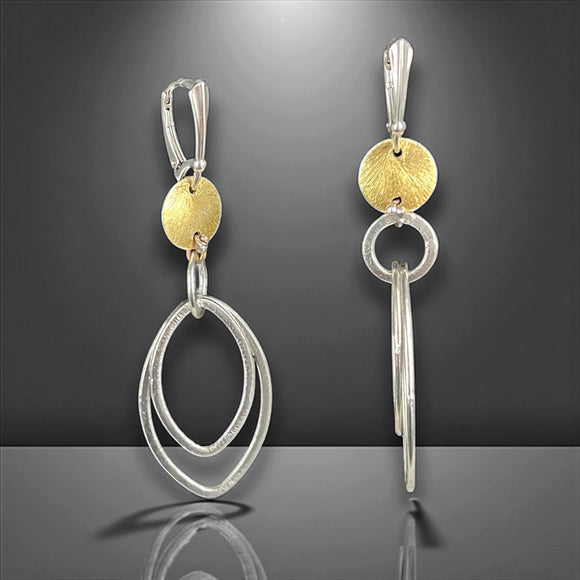 Gold Disc & Silver Oval Long Hoop Earrings