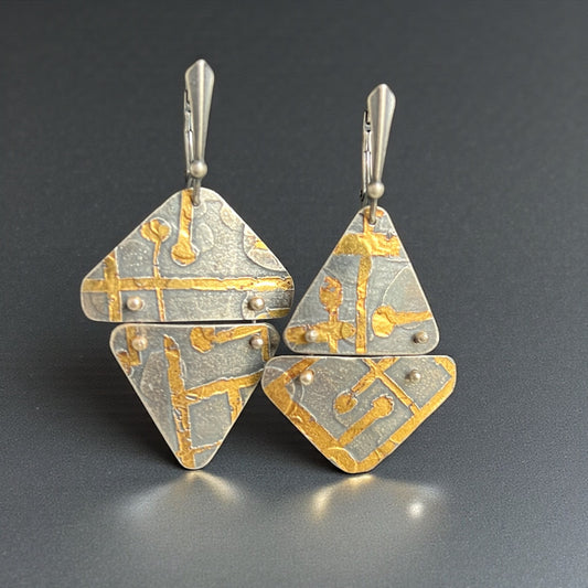 Geometric Kinetic Earrings — 24K Gold Over Fine Silver
