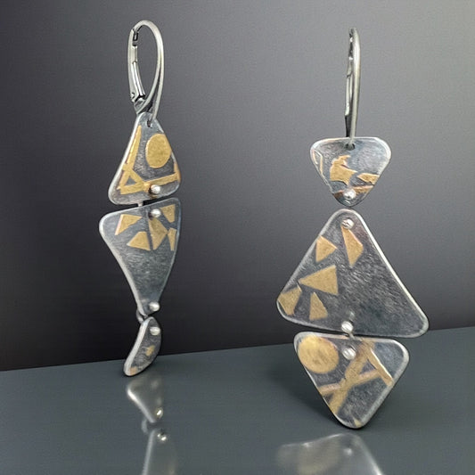 Abstract Geo Dangles — Fine Silver with 24K Gold Accents