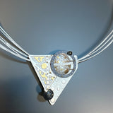 Geometric Mixed-Metal Pendant in Fine Silver, 24K Gold & Black Steel