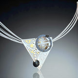 Geometric Mixed-Metal Pendant in Fine Silver, 24K Gold & Black Steel