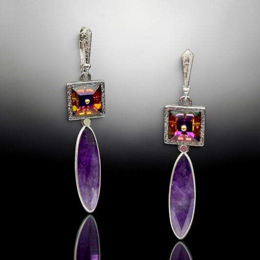 Aurora Prism Swarovski Kinetic Earrings with Amethyst Drops
