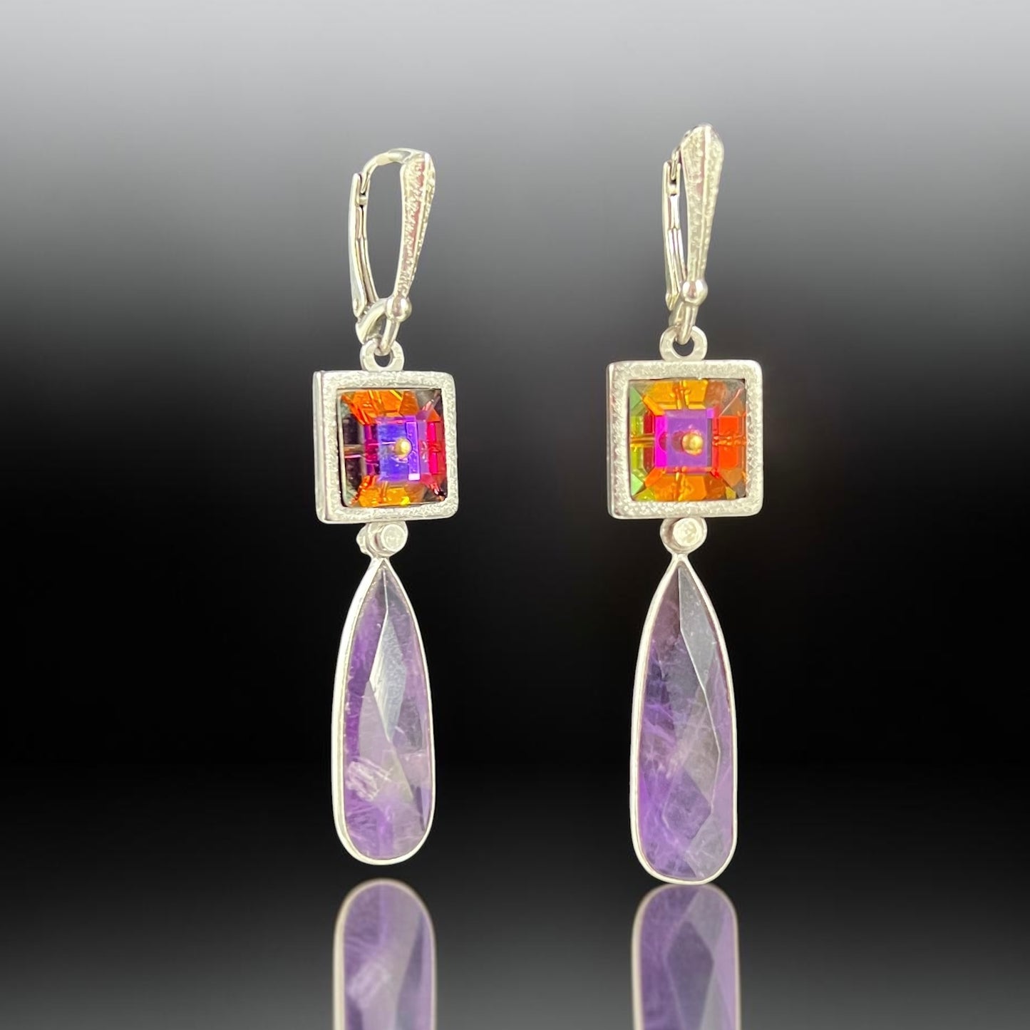 Violet Prism – Swarovski Crystal & Amethyst Dangle Earrings