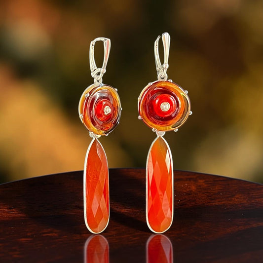 Ember Glow Lampwork Glass & Red Onyx Earrings