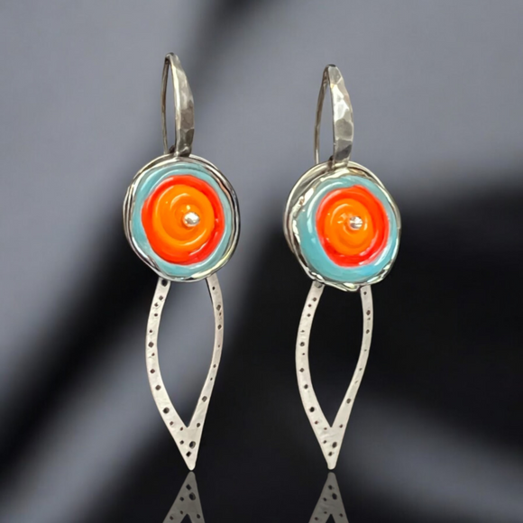Tropical Orange & Turquoise Lampwork Dangles – Modern Geometric