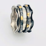 Ruffled Edge...spinner ring silver 24K gold size 7 1/2