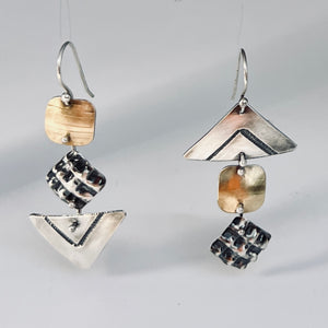 "Asymmetrical Geometry"....sterling silver, brass dangles