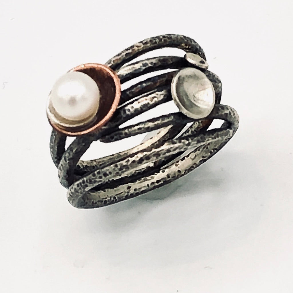 Silver and Pearl...handmade ring silver size 7