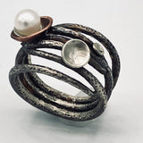 Silver and Pearl...handmade ring silver size 7