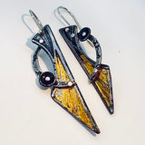 Cosmic Space....contemporary steel and 24K gold dangle earrings