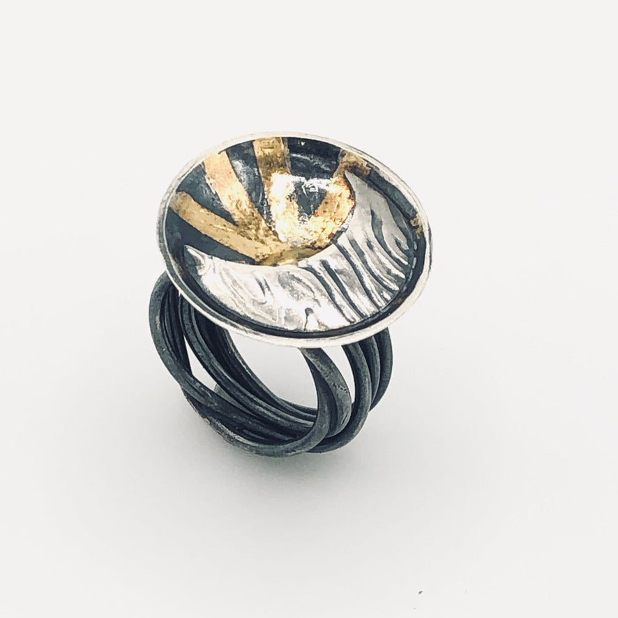 Sun and Moon...sterling and 24k gold ring size 7